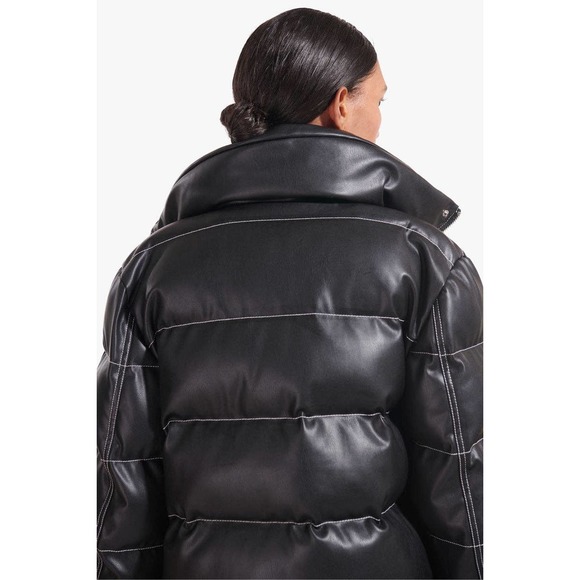 STAUD Ace Vegan Leather Contrast Stitching Puffer Coat Jacket - Picture 7 of 10
